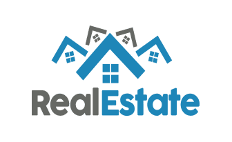 A blue and black logo for real estate.