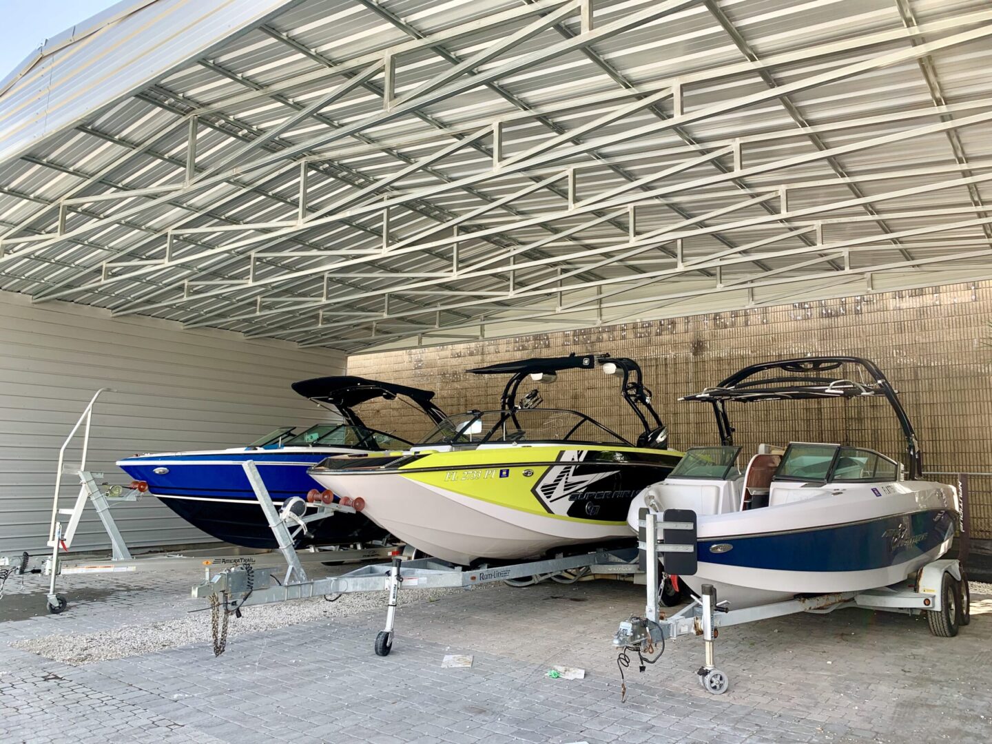 A group of boats parked in a building.